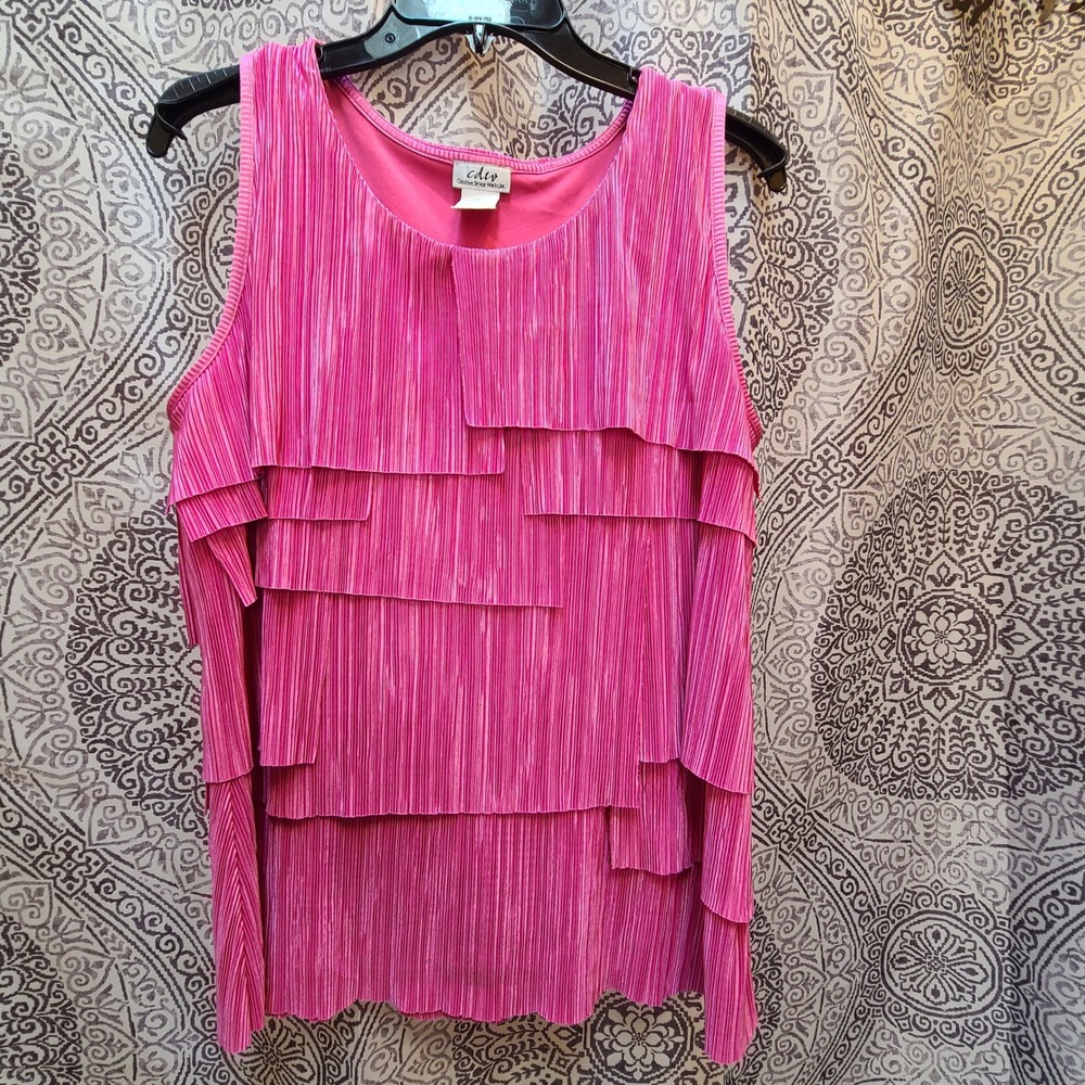 Creative Design Works Pleated Tank Top Womens Large Pink Tiered Layered 050-5346